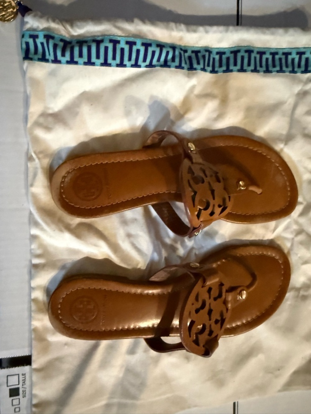Tory Burch Tan Leather Logo Thong Sandals